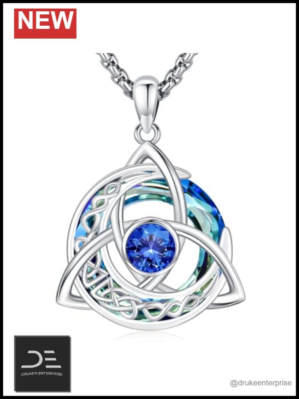 Sterling Silver Celtic Trinity Birthstone Necklace for Women